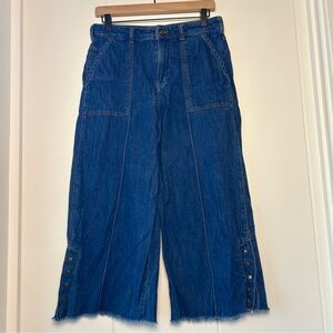 Pilcro & the Letterpress Anthropologie Wide Leg Jeans frayed button hem size 30